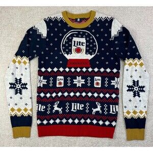 Miller Lite Ugly Christmas Sweater Men's Small Snow Globe Holiday Beer All Over